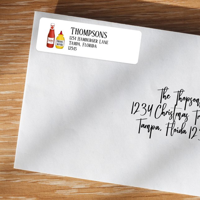 Simple Stylish Basic Ketchup and Mustard  Label (Return address label with a whimsical ketchup and mustard.)