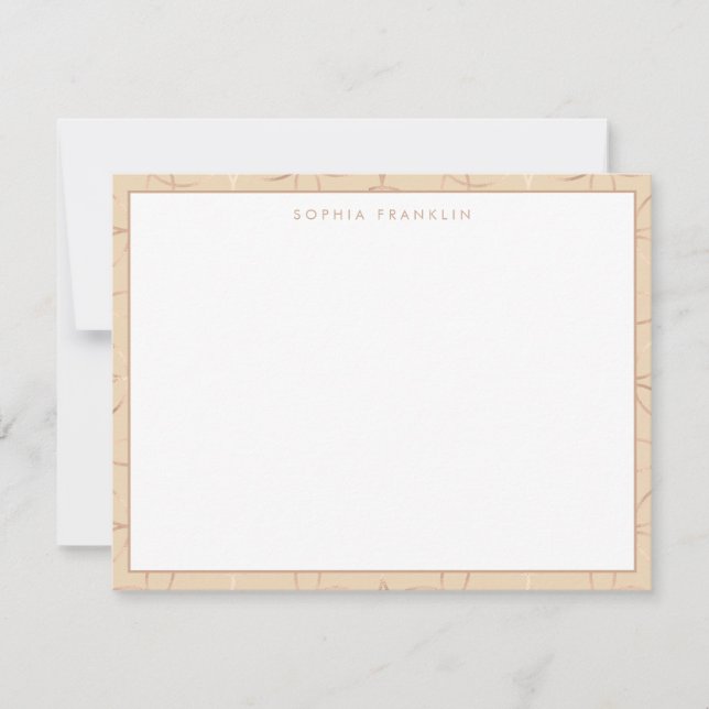 Simple Stylish Beige and Gold Circle Pattern Name Note Card (Front)