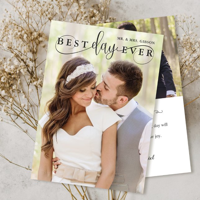 Simple Stylish Best Day Ever Photo Thank You Card (Creator Uploaded)
