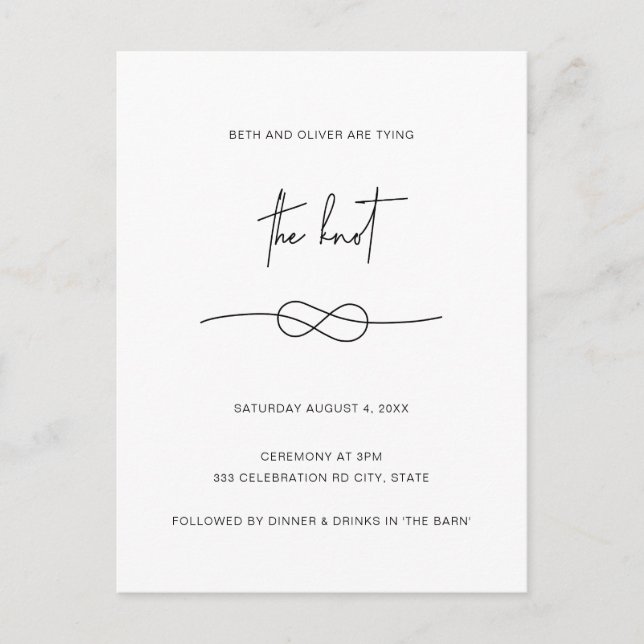 Simple Stylish Black Knot Wedding Invite Postcard (Front)