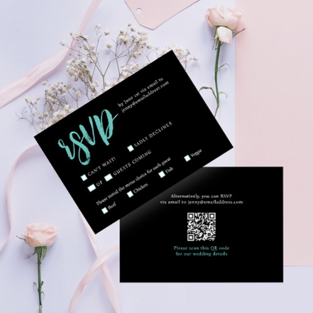Simple Stylish Black White Modern QR Code Wedding  RSVP Card (Creator Uploaded)