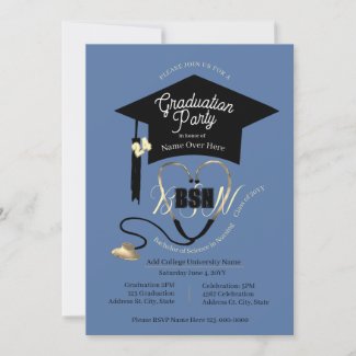 Simple Stylish Blue Editable Nurse Grad Party 