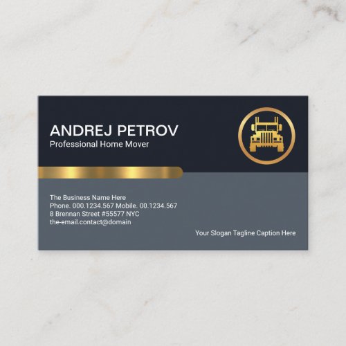 Simple Stylish Blue Layers Gold Stripe Home Mover Business Card