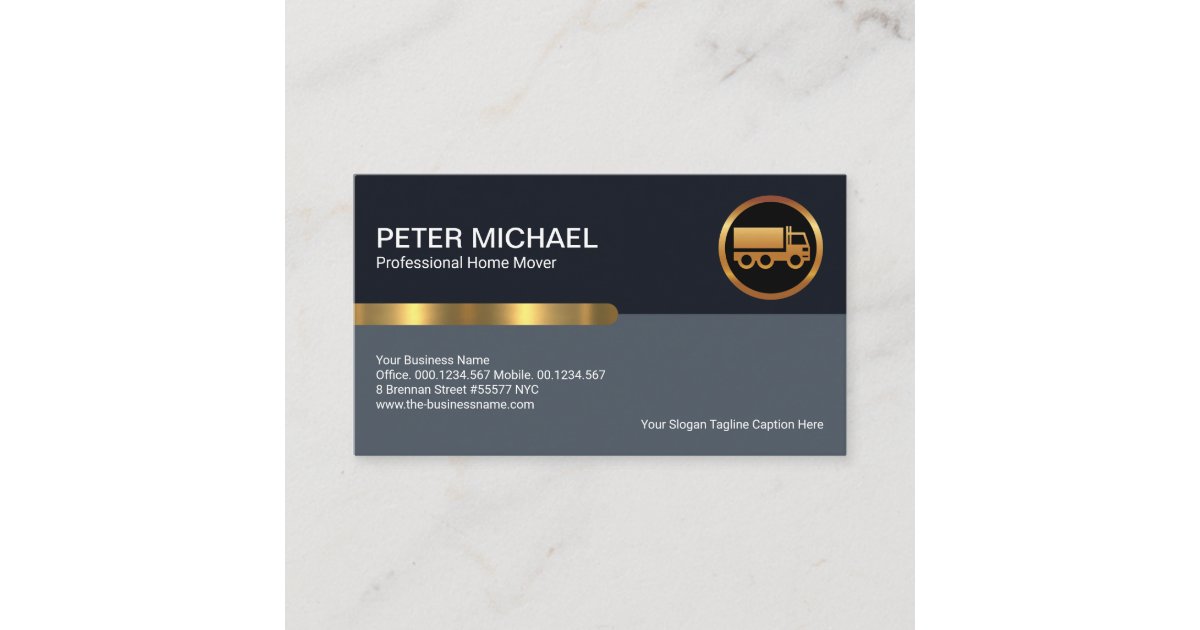 Simple Stylish Blue Layers Gold Stripe Moving Business Card | Zazzle