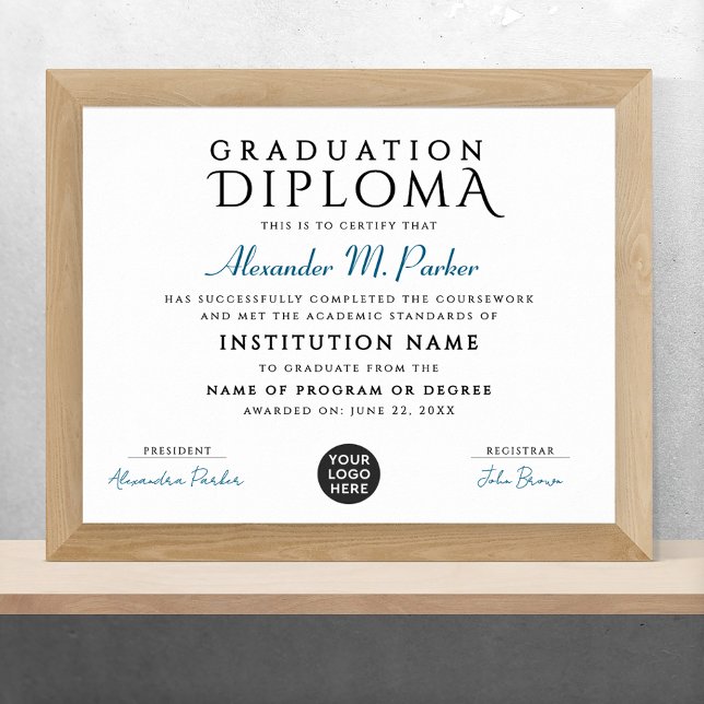 Simple Stylish Blue White Grad Logo Certificate Poster (Creator Uploaded)