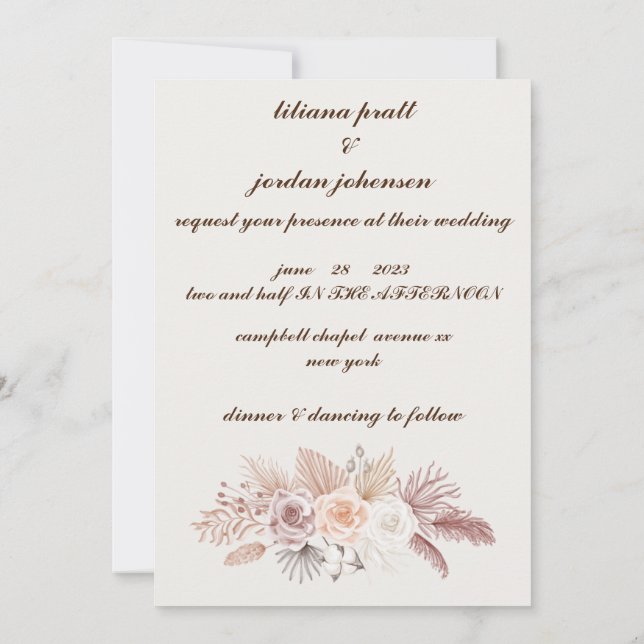 SIMPLE STYLISH BOHO FLORAL WEDDING INVITATION (Back)