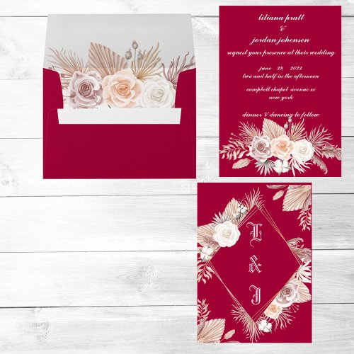 SIMPLE STYLISH BOHO MAGENTA FLORAL WEDDING INVITATION