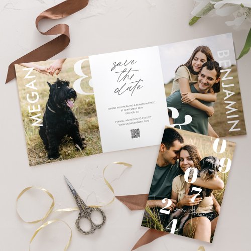 Simple Stylish Bold Save the Date Multiple Photo Tri_Fold Announcement