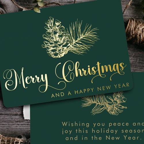Simple Stylish Botanical Merry Christmas Script Foil Holiday Card