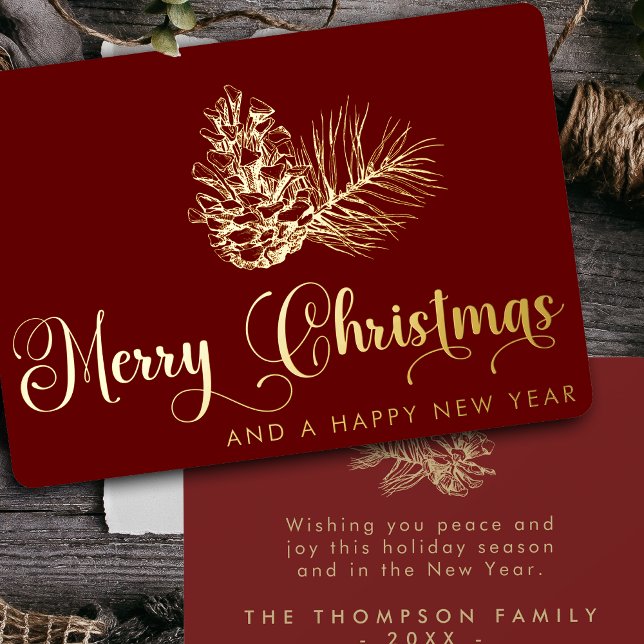 Simple Stylish Botanical Merry Christmas Script Foil Holiday Card (Creator Uploaded)