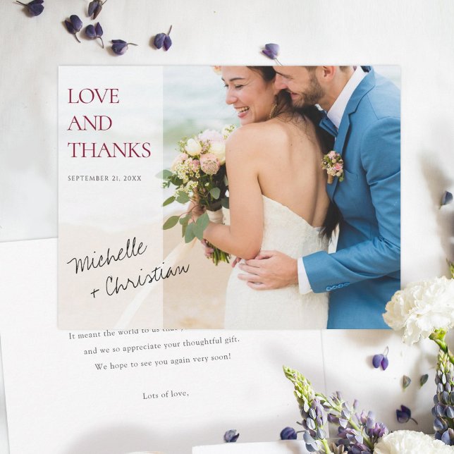 Simple Stylish Burgundy Typography Wedding Thank You Card (Creator Uploaded)