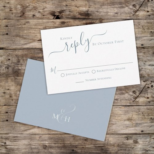 Simple Stylish Calligraphy Dusty Blue Meal Choice  RSVP Card