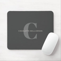 Simple Stylish Chic Monogram Name Black and Gray Mouse Pad