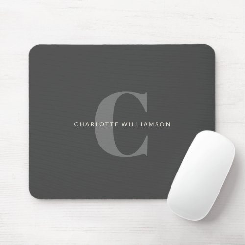 Simple Stylish Chic Monogram Name Black and Gray Mouse Pad