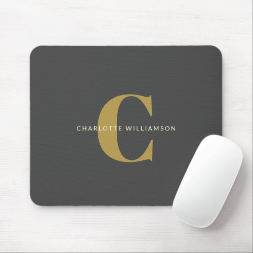 Simple Stylish Chic Monogram Name in Black Gold Mouse Pad