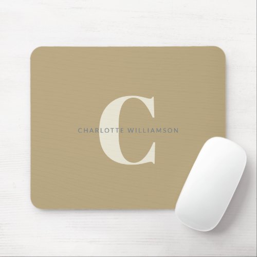 Simple Stylish Chic Monogram Name in Dusty Gold Mouse Pad