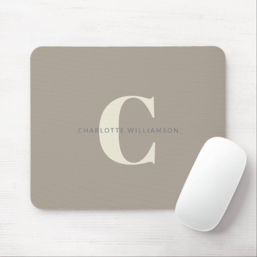 Simple Stylish Chic Monogram Name in Taupe Brown Mouse Pad