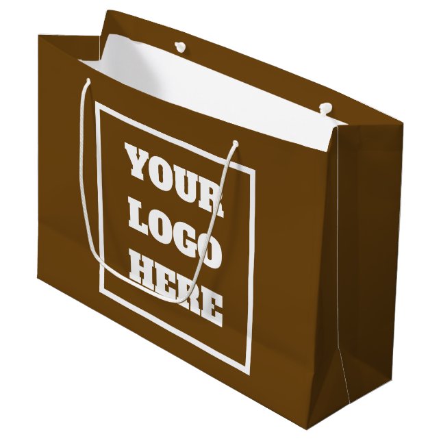 SIMPLE STYLISH CUSTOMIZED LOGO MODERN BROWN COLOUR LARGE GIFT BAG (Front Angled)