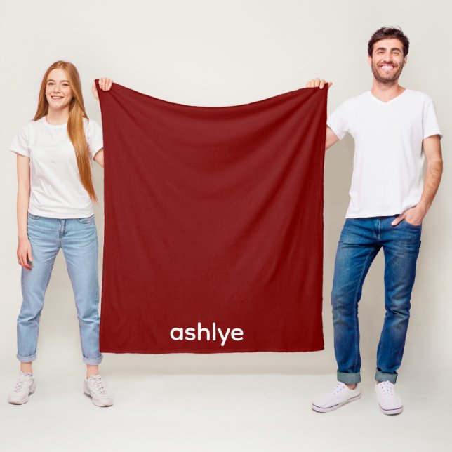 SIMPLE STYLISH CUSTOMIZED NAME DARK RED FLEECE BLANKET (In Situ)