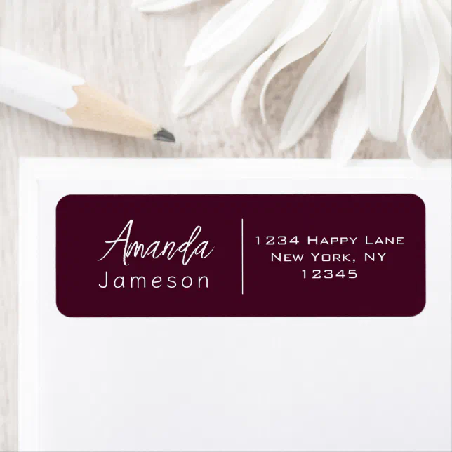 Simple Stylish Dark Red Modern Cursive Label | Zazzle