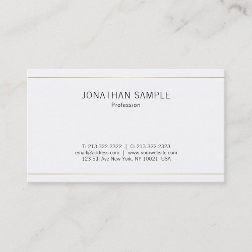 Simple Stylish Design Gold White Trendy Plain Luxe Business Card