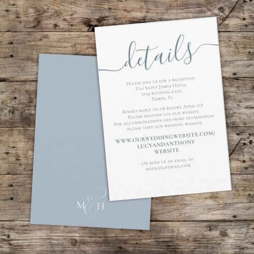 Simple Stylish Dusty Blue Calligraphy Details  Enclosure Card