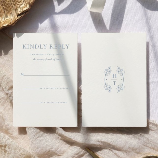 Simple Stylish Dusty Blue Monogram Formal Wedding RSVP Card (Creator Uploaded)