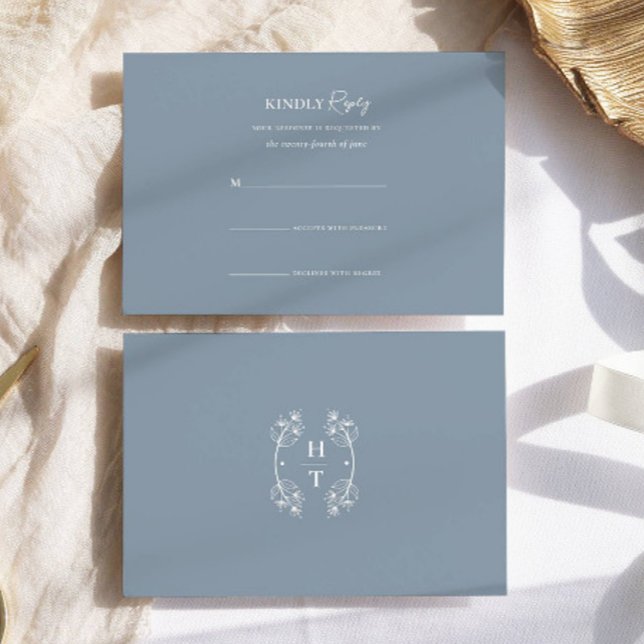 Simple Stylish Dusty Blue Monogram Formal Wedding RSVP Card (Creator Uploaded)