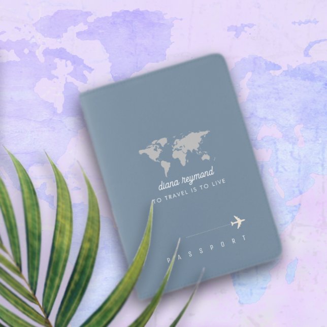 Simple Stylish Dusty Blue Traveler Name Passport Holder (Creator Uploaded)
