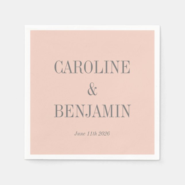 Simple Stylish Elegant Blush Gray Custom Wedding Napkins (Front)