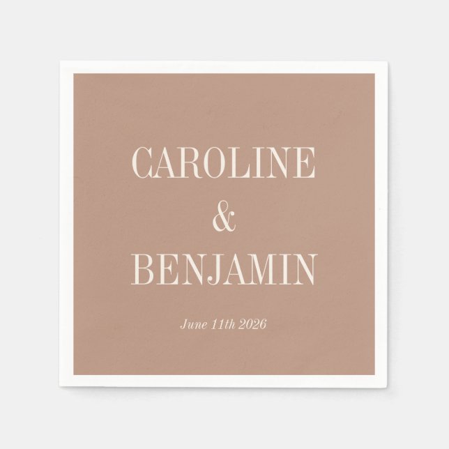 Simple Stylish Elegant Cocoa Custom Names Wedding Napkins (Front)