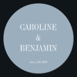 Simple Stylish Elegant Dusty Blue Custom Wedding Classic Round Sticker<br><div class="desc">Simple Stylish Classic Typography Elegant Trendy Dusty Blue Wedding Classic Round Sticker</div>