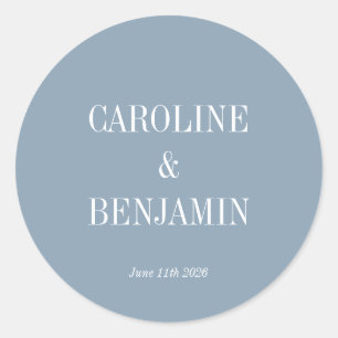 Simple Stylish Elegant Dusty Blue Custom Wedding Classic Round Sticker