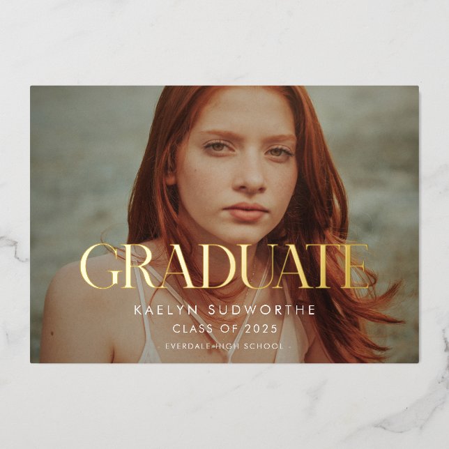 Simple stylish elegant Graduation Photo Gold Foil Invitation (Front)