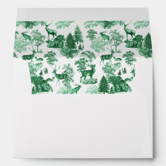 Simple Stylish Elegant Green Country Toile Deer Envelope (Back (Bottom))