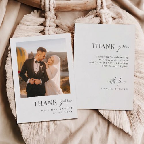Simple Stylish Elegant Photo Wedding Thank You Card