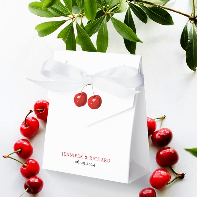 Simple Stylish Elegant  White Red Cherries Wedding Favor Boxes (Creator Uploaded)