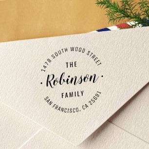 Simple Stylish Family Name Round Return Address Self-inking Stamp