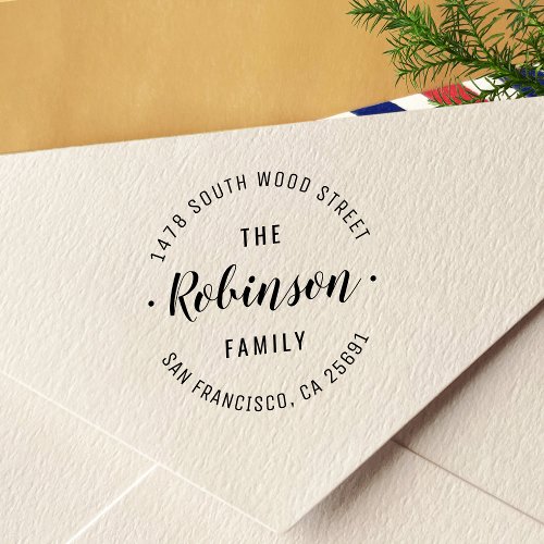 Simple Stylish Family Name Round Return Address Self_inking Stamp