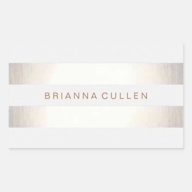 Simple Stylish FAUX Silver and White Striped Rectangular Sticker (Front)