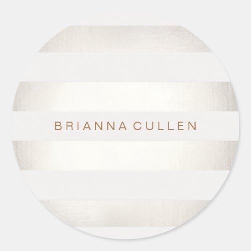 Simple Stylish FAUX Silver and White Stripes 2 Classic Round Sticker