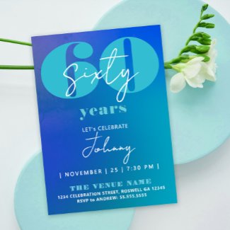 Simple Stylish Fun Blue White 60th Bold Typography