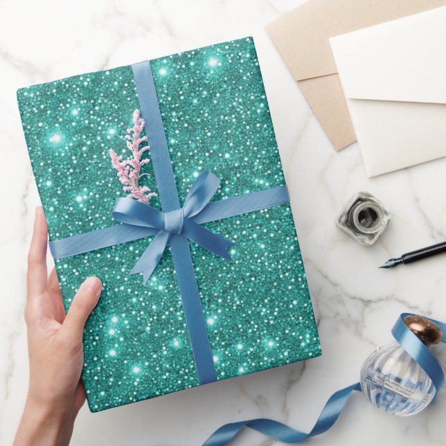 Simple Stylish Glam Turquoise Sparkling Glitter  Wrapping Paper (Gifting)