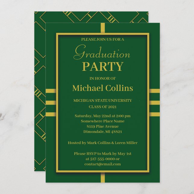 Simple Stylish Gold Border Invitation (Front/Back)