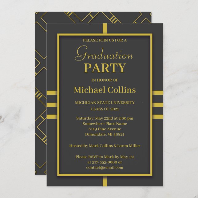 Simple Stylish Gold Border Invitation (Front/Back)