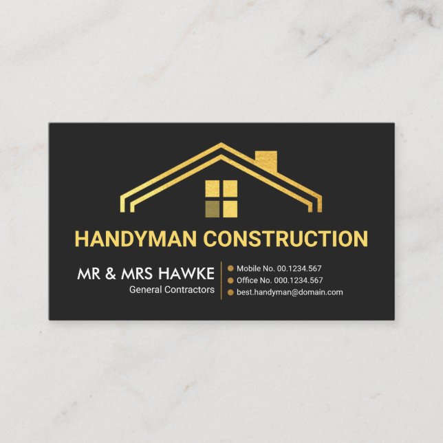 Simple Stylish Gold Building Rooftop Roofing Business Card (Front)