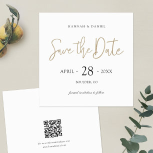 Simple Stylish Gold Save the Date with QR Code