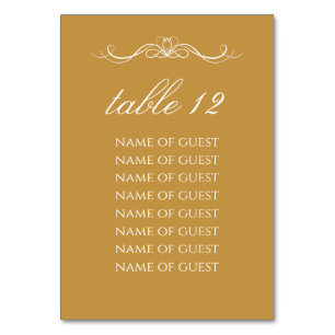 Simple Stylish Gold Table Number With Guest Names