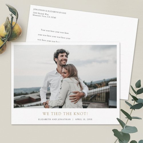 Simple Stylish Gold Text Photo Elopement Announcement Postcard