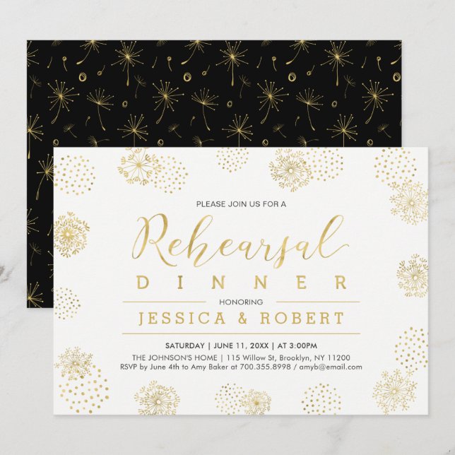 Simple Stylish Gold Wedding Rehearsal Dinner Party Invitation (Front/Back)